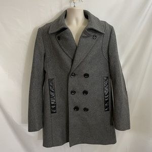 Mens Mackage Gray Wool Leather Overcoat Peacoat J… - image 1